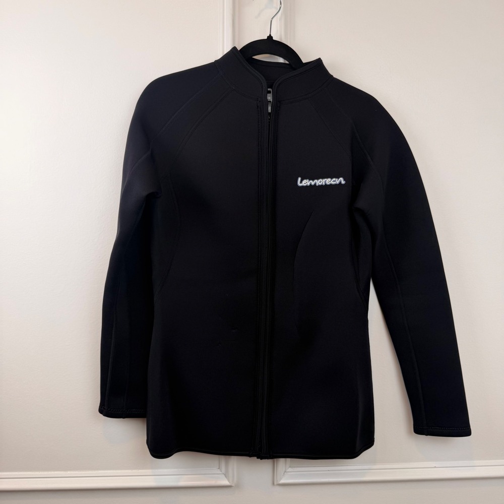 Lemorecn Wetsuit Jacket Black Neoprene Long Sleeve Full Zip Water Sports Top